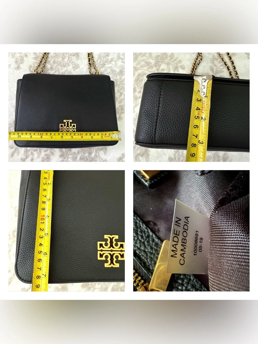 EUC Tory Burch Britten Large Shoulder Crossbody Bag Pebbled Leather Gold Chain